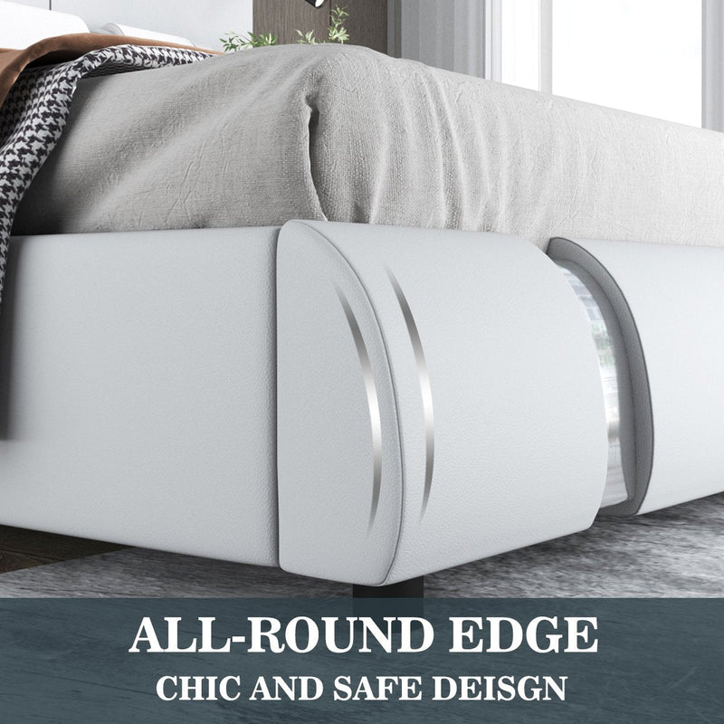 Upholstered Modern Bed with Iron Pieces Decor and Adjustable Headboard