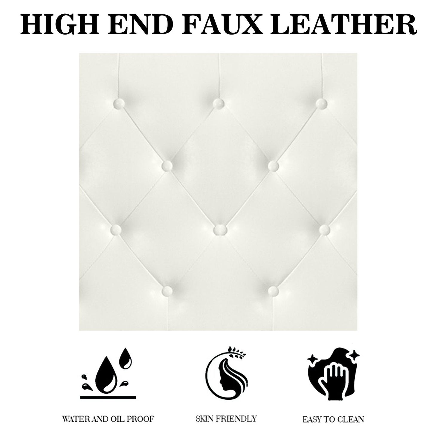 Faux Leather Upholstered Bed Frame with Adjustable Diamond Stitched Button Tufted Headboard