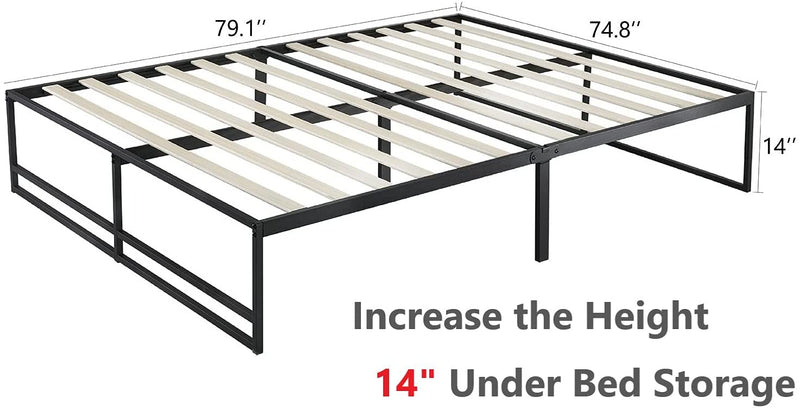 14 Inch Tall Queen Size Bed Frame Underbed Storage, Easy Assembly