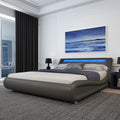 Wave Like Curve Deluxe Upholstered Modern Bed Frame with LED Headboard