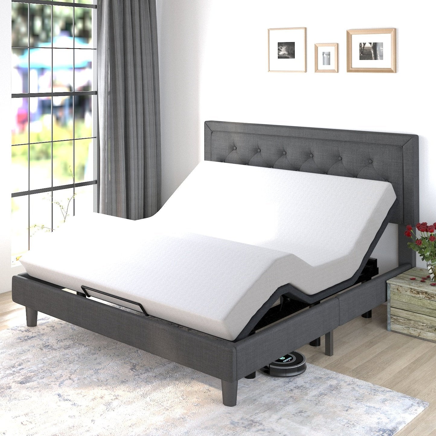 Adjustable Bed Base Frame / Head and Foot Incline / Wireless Remote Control / Wood Board Support