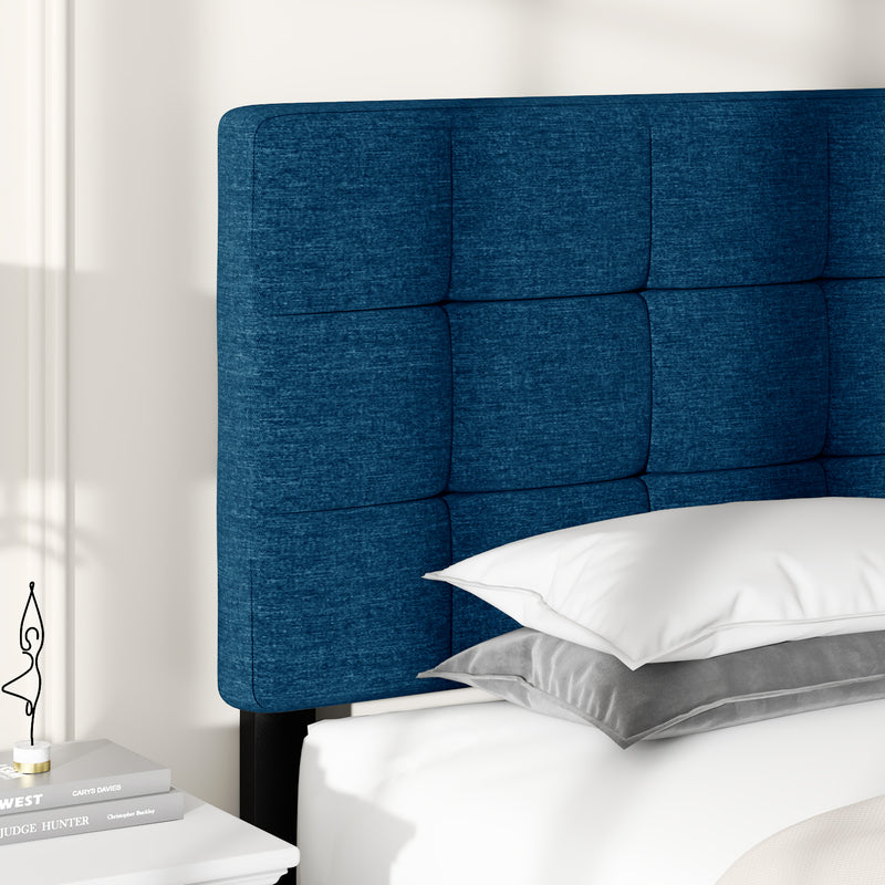 Queen Size Fabric Upholstered Panel Bed Frame with Adjustable Headboard, Square Stitched Style, Grey