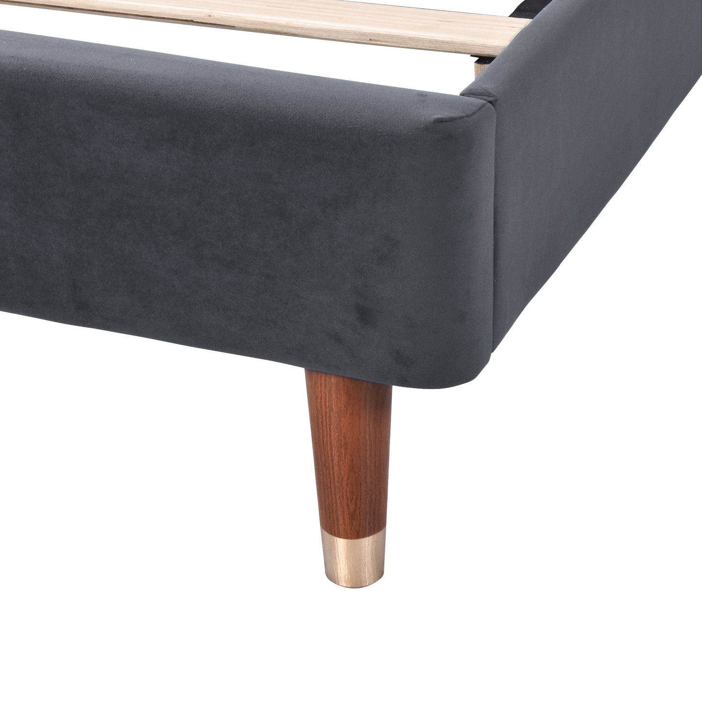 Upholstered Platform Bed Frame, Mattress Foundation with Wood Slat Support