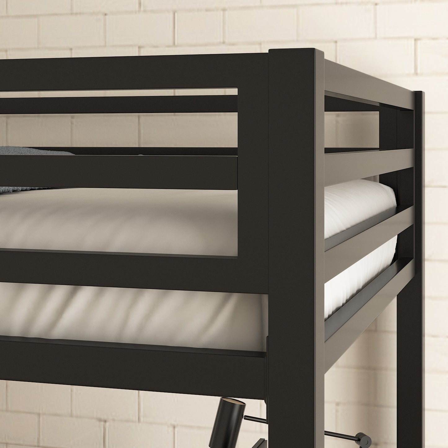 Loft Bed Frame for Juniors&Adults, Metal Loft Bed Twin Size with Safety Guardrail&Removable Ladder, Space-Saving, Noise Free