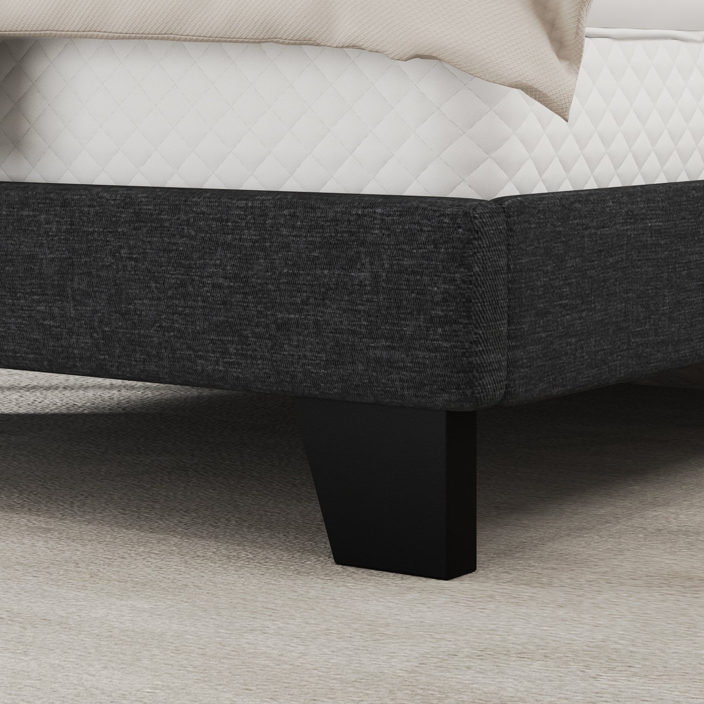 Queen Size Fabric Upholstered Panel Bed Frame with Adjustable Headboard, Square Stitched Style, Grey