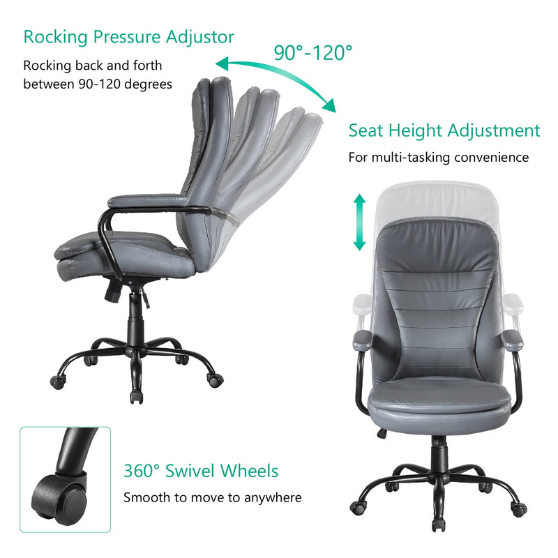 Big and Tall Office Chair Adjustable Ergonomic Home Desk Chair with Padded Armrests