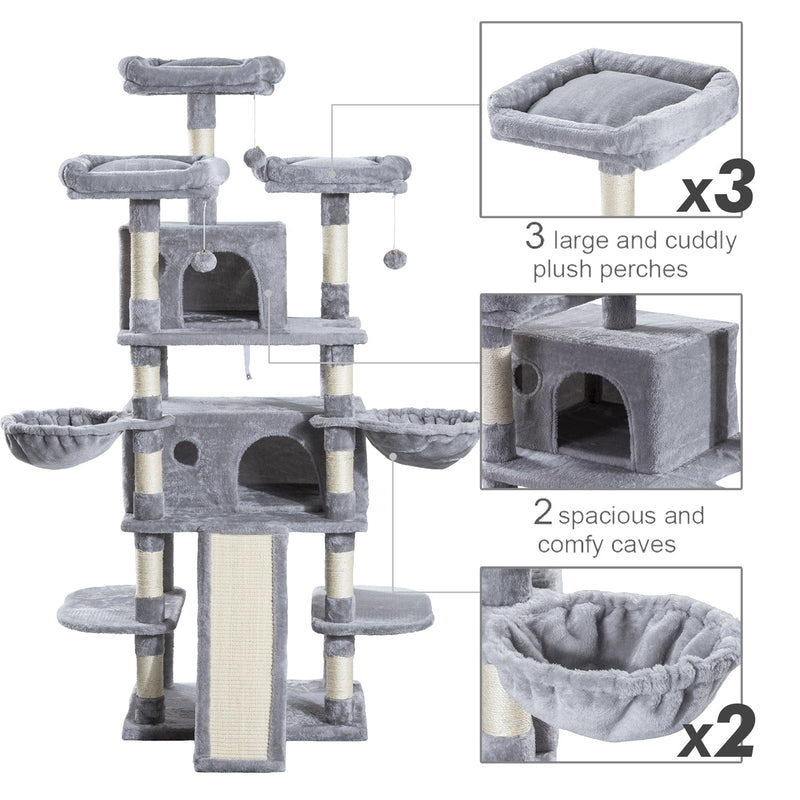 68 Inches Multi-Level Large Cat Tree for Large Cats/Sisal Scratching Posts and Hammocks