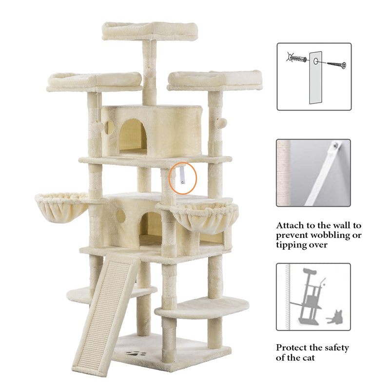 68 Inches Multi-Level Large Cat Tree for Large Cats/Sisal Scratching Posts and Hammocks