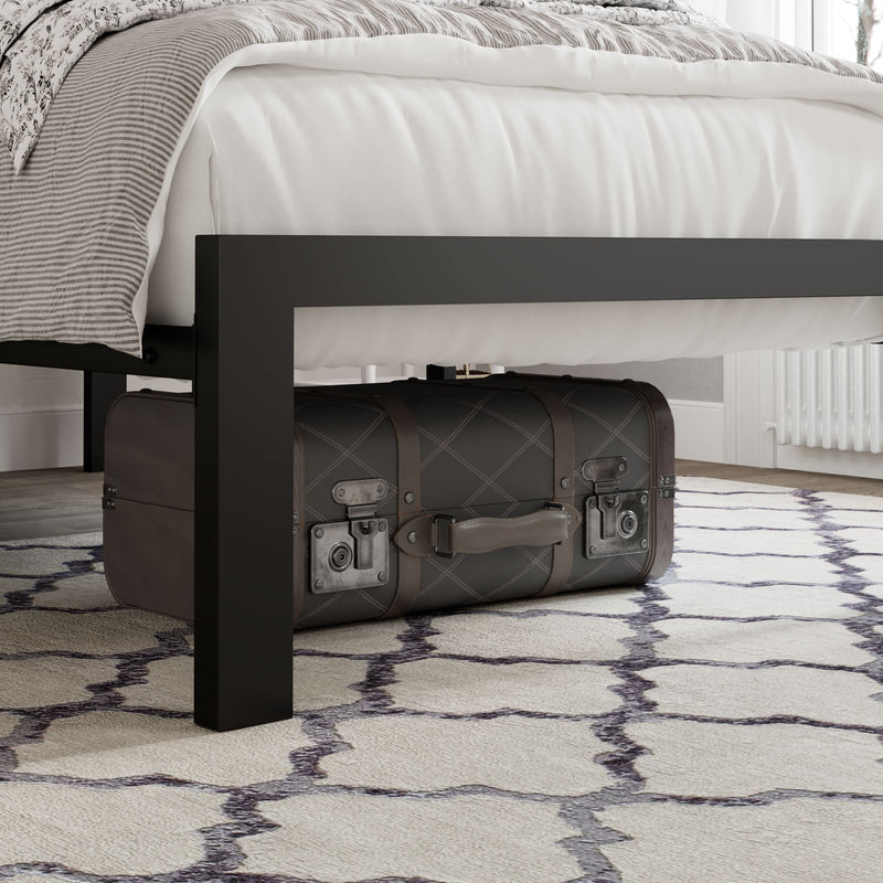 Bed Frame with Upholstered Button Tufted Square Stitch Headboard