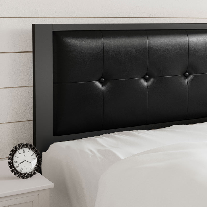 Bed Frame with Upholstered Button Tufted Square Stitch Headboard