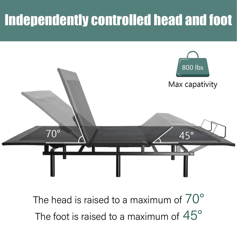 Adjustable Bed Base Frame / Head and Foot Incline / Wireless Remote Control / Wood Board Support