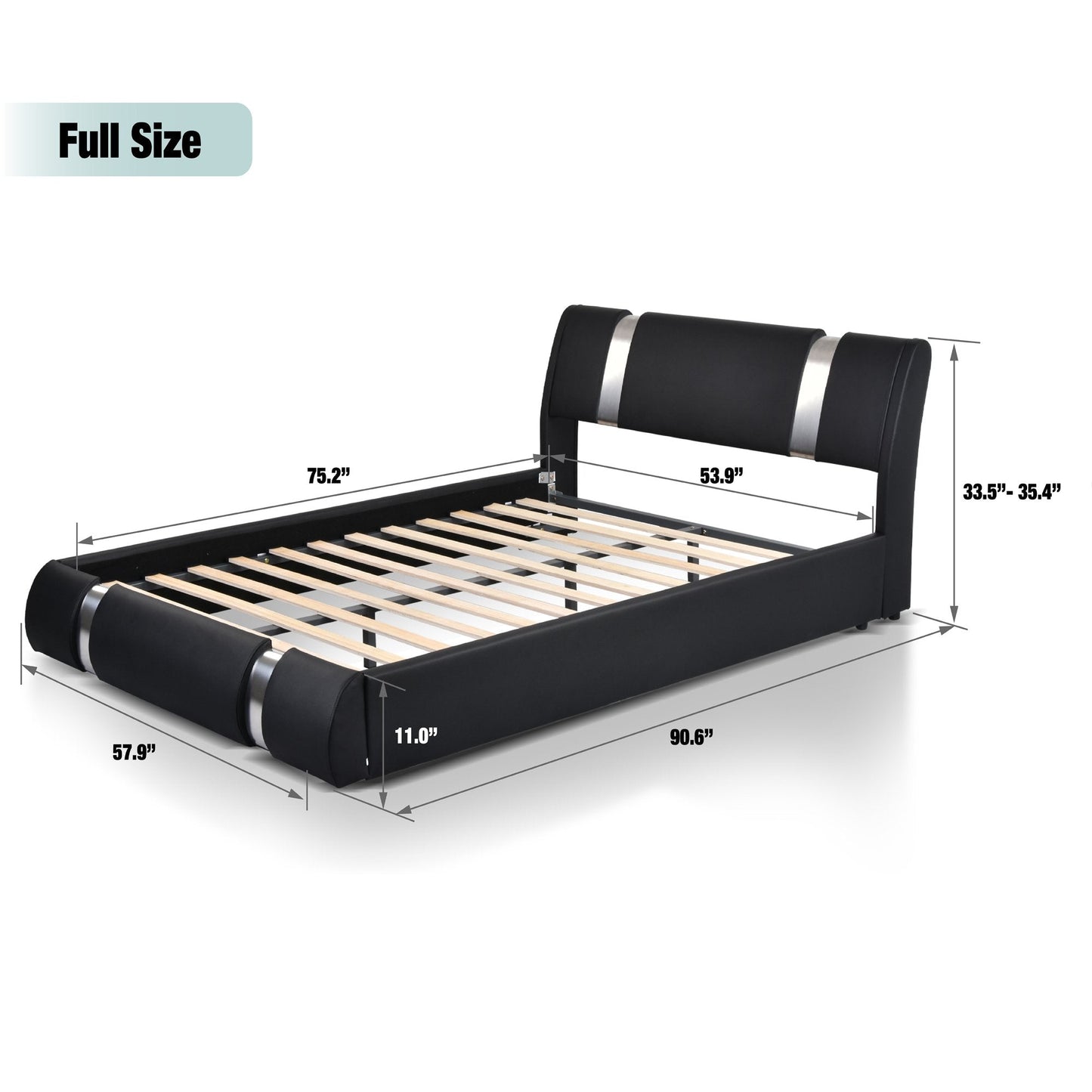 Upholstered Modern Bed with Iron Pieces Decor and Adjustable Headboard