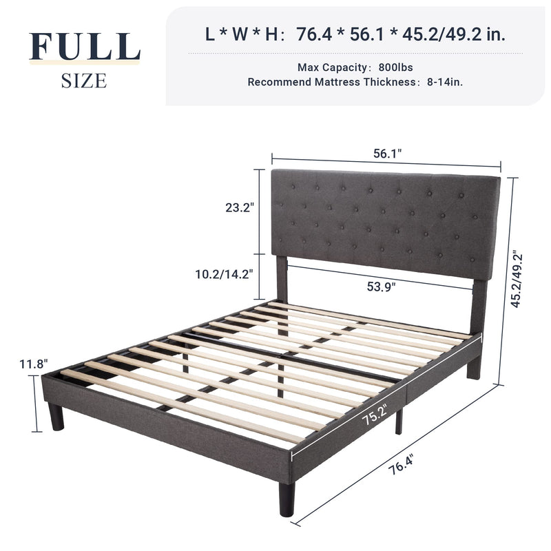Amolife Bed Frame with Adjustable Headboard/Diamond Stitched Button Tufted/Fabric Upholstered Platform Bed Frame/Wood Slat Support