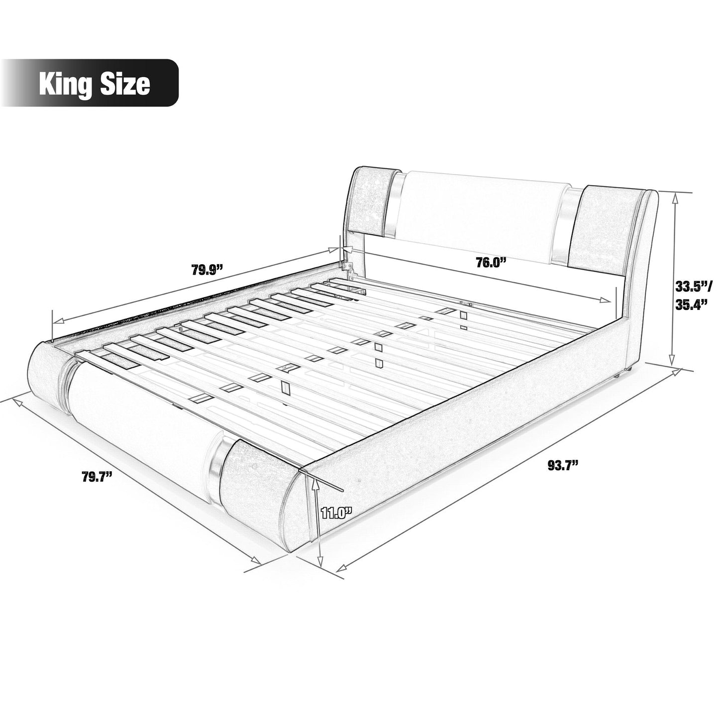Upholstered Modern Bed with Iron Pieces Decor and Adjustable Headboard