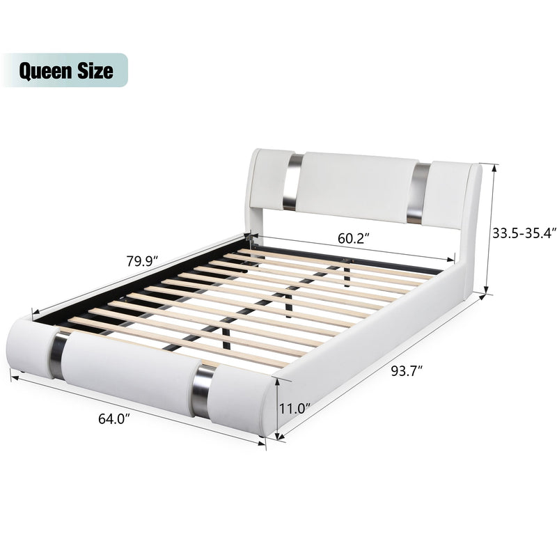 Upholstered Modern Bed with Iron Pieces Decor and Adjustable Headboard