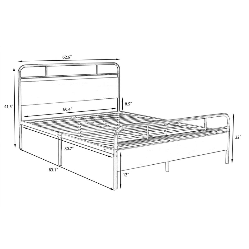 Heavy Duty Bed Frames with Modern Wood Headboard, Metal Platform Bed with Frosted Iron Frame