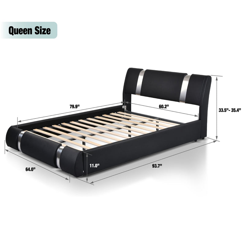 Upholstered Modern Bed with Iron Pieces Decor and Adjustable Headboard