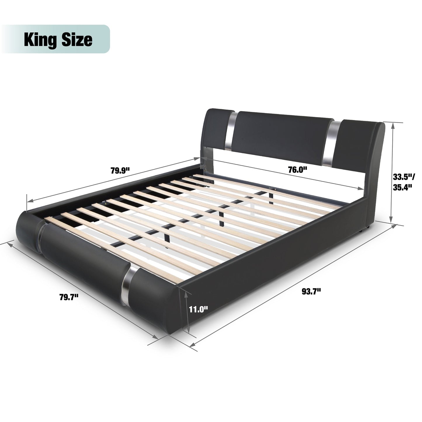 Upholstered Modern Bed with Iron Pieces Decor and Adjustable Headboard