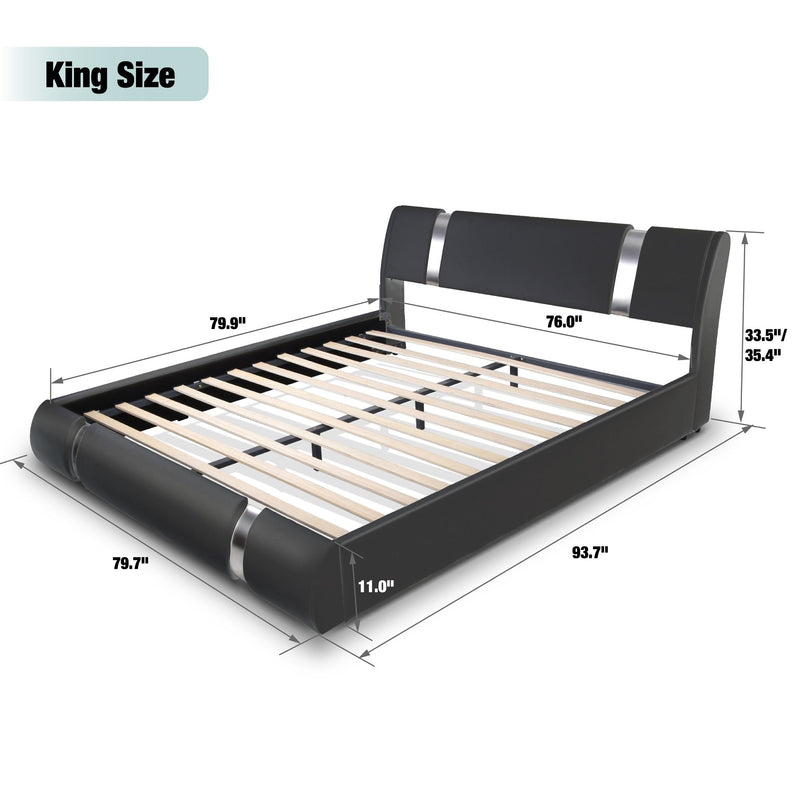 Upholstered Modern Bed with Iron Pieces Decor and Adjustable Headboard