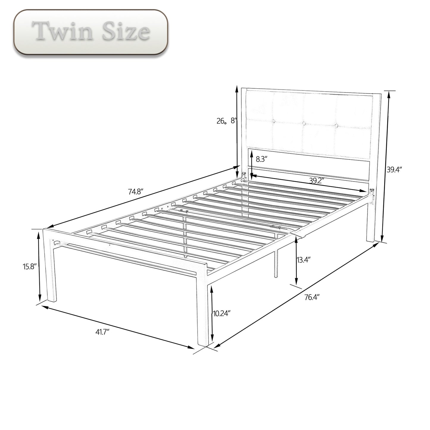 Bed Frame with Upholstered Button Tufted Square Stitch Headboard